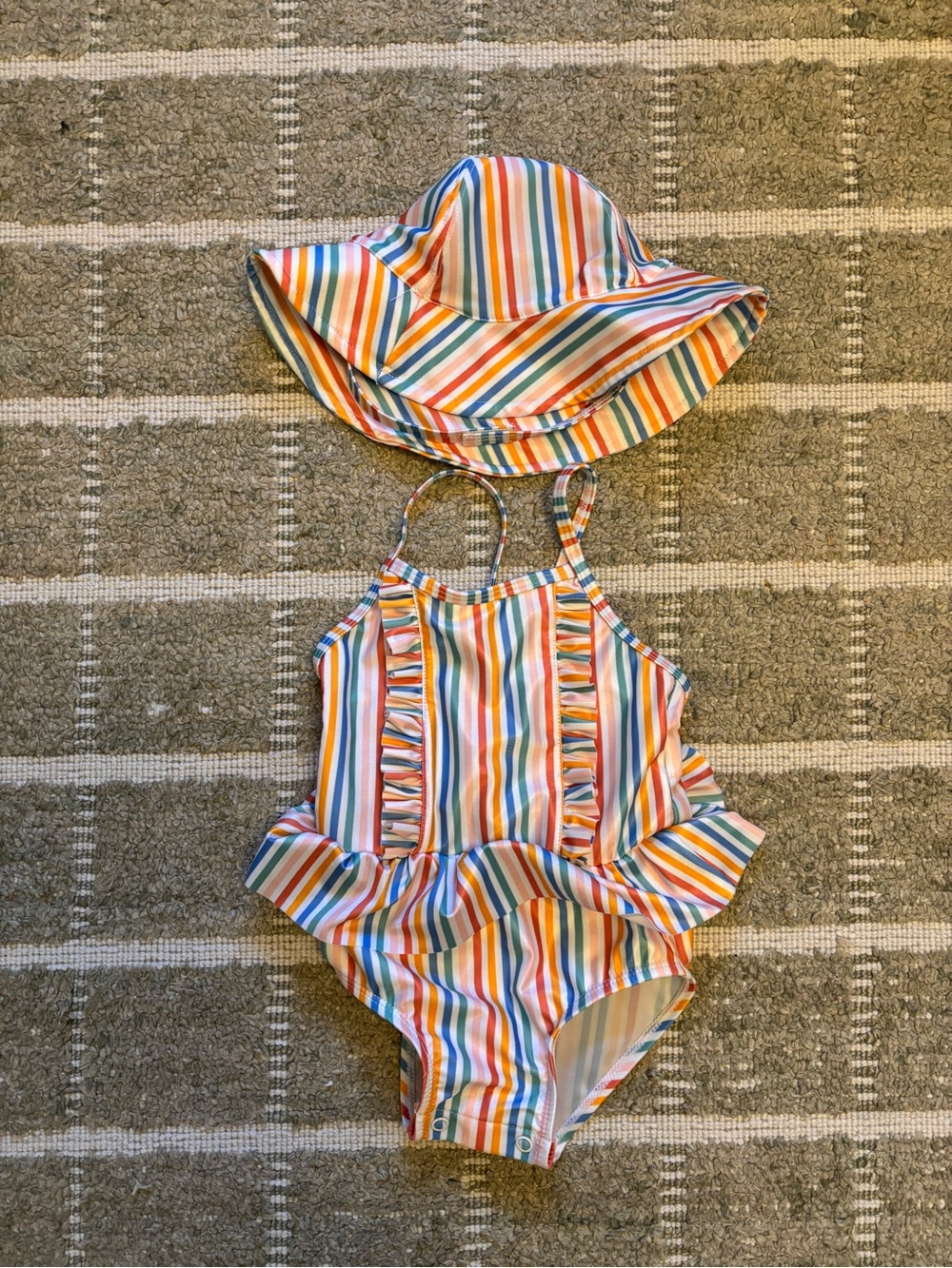 Baby Girl Striped Bathing Suit and Hat